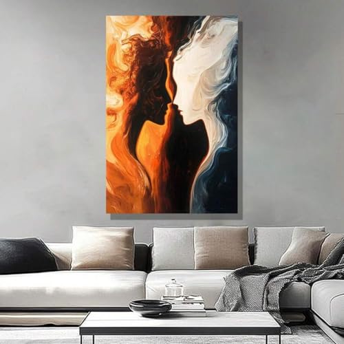 lianyibo Stück Elegante Abstraktion mit leuchtenden Farben, Doppelfigur, Leinwand-Poster, Wandkunstdrucke für Wohnzimmer, Schlafzimmer, Dekor, 60 x 90 cm, Rahmen lianyibo Stück Elegante Abstraktion mit leuchtenden Farben, Doppelfigur, Leinwand-Poster, Wandkunstdrucke für Wohnzimmer, Schlafzimmer, Dekor, 60 x 90 cm, Rahmen von lianyibo