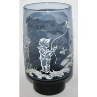 Vintage Libbey Becher Mary Gregory Muster Blaues Glas Mit Weißer Dekoration von libertyhallgirl