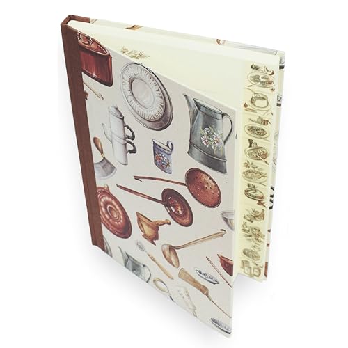 libralides – Handgemachtes Kochbuch zum Selbstgestalten mit 160 Seiten (17x24cm) Motiv/Muster „Küchenutensilien“ Italienisches Papier - Buch für Rezepte mit Register – Rezeptbuch zum Selberschreiben von libralides