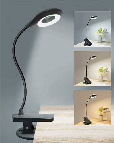 libtit Klemmlampe Bett - Touch Dimmbar Leselampe Buch Klemme Augenschutz Led Klemmleuchte 3 Modi Schwanenhals Bettlampe, USB Aufladbares Akku Leselampe Nachttisch Kinder (Schwarz) von libtit