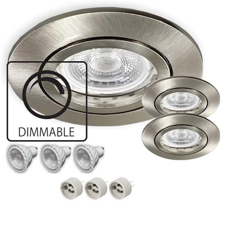 LED Einbaustrahler Dimmbar GU10 230 V alu gebürstet für 68er Lochbohrung - 3er SET Einbauleuchten Spots Strahler inkl. 7,5 W LED (PA-TLW-D) Leuchtmittel und GU10 Fassung - Deckeneinbaustrahler von LICHT DISCOUNT