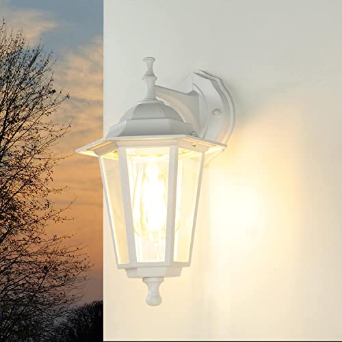 Licht-Erlebnisse Außenwandleuchte Glas Aluminium Weiß IP44 Terrasse Garten H:36 cm E27 bis 60 W Rustikal Laterne nostalgische Außenlampe Balkon PARIS von Licht-Erlebnisse