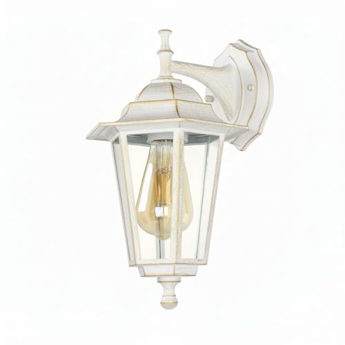 Licht-Erlebnisse Außenwandleuchte Glas Aluminium Weiß IP44 Terrasse Garten H:36 cm E27 bis 60 W Rustikal Laterne nostalgische Außenlampe Balkon PARIS von Licht-Erlebnisse