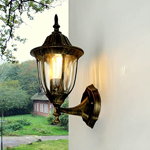 Licht-Erlebnisse Außenwandlampe Aluminium Glas in Gold Antik IP44 Garten B:16,5 cm E27 Laterne stehend Rustikal wetterfeste Außenleuchte Hof MILANO von Licht-Erlebnisse