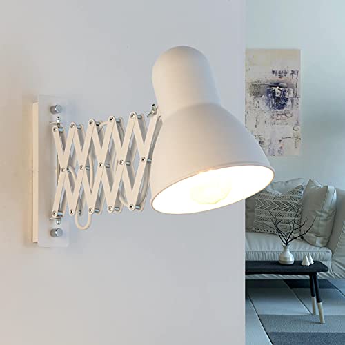Wandleuchte Innen Metall in Weiß für Wohnzimmer Schlafzimmer B:17 cm E27 ausziehbar Schalter flexible Retro Wandlampe Büro HARMONY von Licht-Erlebnisse