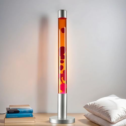 Lavalampe Aluminium Glas in Silber Rot Orange Wohnzimmer Jugendzimmer H:76 cm E14 inklusive Leuchtmittel große Stehleuchte Innen ALAN von Licht-Erlebnisse