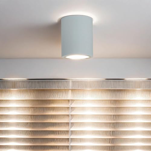 Licht-Erlebnisse Aufbaustrahler Innen Metall Weiß Küche Flur Wohnzimmer H:12,5 cm E27 bis 60 Watt rund Moderne Bauhaus Deckenlampe Esszimmer DOWNLIGHT von Licht-Erlebnisse