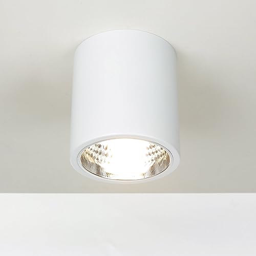 Licht-Erlebnisse Aufbaustrahler Metall Weiß Wohnzimmer Esstisch Flur B:17 cm E27 bis 60 Watt Modern Bauhaus Design runde Deckenleuchte Küche DOWNLIGHT von Licht-Erlebnisse