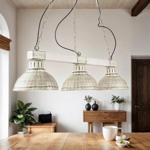 Licht-Erlebnisse Pendelleuchte Metall Holz in Shabby Weiß Wohnzimmer L:72 cm cm E27 Rustikal 3-flammig Vintage gemütliche Esstisch Hängelampe HAKON Licht-Erlebnisse Pendelleuchte Metall Holz in Shabby Weiß Wohnzimmer L:72 cm cm E27 Rustikal 3-flammig Vintage gemütliche Esstisch Hängelampe HAKON von Licht-Erlebnisse