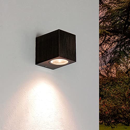 Licht-Erlebnisse Außenwandleuchte Aluminium Glas in Antik Braun IP44 Haustür Garten H:8 cm G10 klein eckig Down Außenlampe Terrasse AALBORG von Licht-Erlebnisse