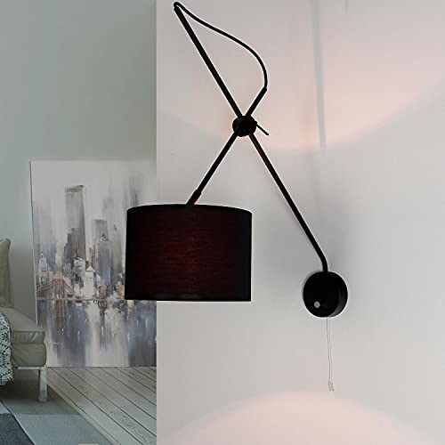 Licht-Erlebnisse Wandlampe Stoff Metall Schwarz Gold Wohnzimmer Schlafzimmer B:23,5 cm E14 Modern blendarm verstellbare Wandleuchte Innen VIPER von Licht-Erlebnisse