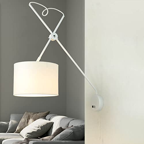 Licht-Erlebnisse Wandlampe Stoff Metall Weiß Wohnzimmer Schlafzimmer H:65 E14 max. 40 Watt flexibel wohnlich blendarm Moderne Wandleuchte Flur VIPER von Licht-Erlebnisse