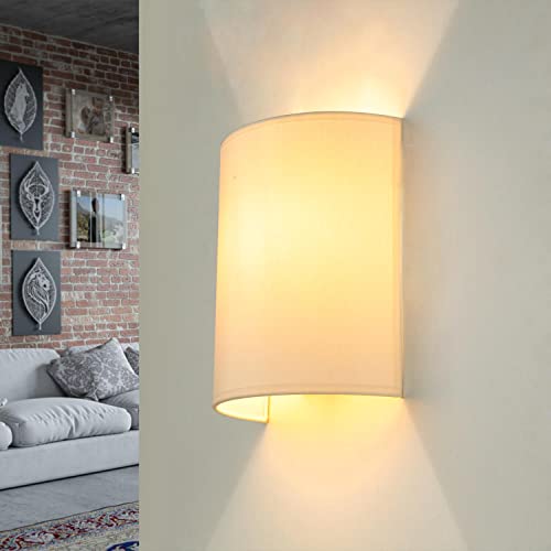 Wandleuchte Weiß Creme, Stoff Lampenschirm, Wandlampe E27, H:23 cm, Up Down Leuchte, blendarm, gemütlich, Wohnzimmer, Wandlampe Schlafzimmer von Licht-Erlebnisse