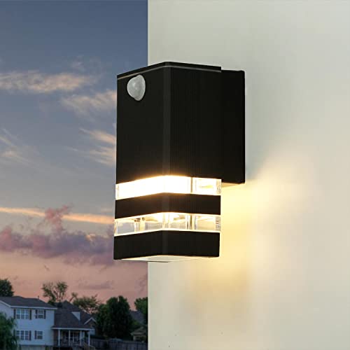 Licht-Erlebnisse Außenwandleuchte mit Bewegungsmelder Aluminium Kunststoff Anthrazit IP54 Haus Balkon T:10 cm E27 max. 40W Moderne Sensor Außenlampe Garten RIO von Licht-Erlebnisse