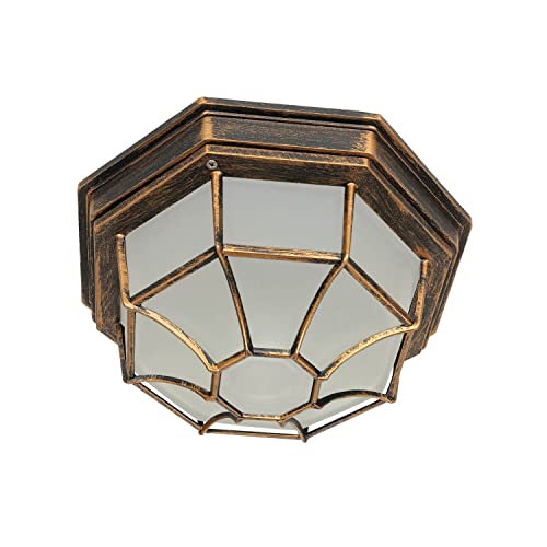 Licht-Erlebnisse Deckenleuchte Aluminium Glas in Kupfer Antik IP44 Terrasse Balkon L:27 cm E27 Maritim Rustikal blendarme Außen Deckenlampe MILANO von Licht-Erlebnisse