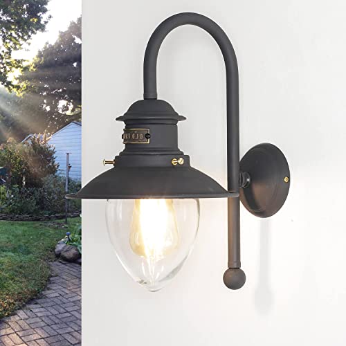 Licht-Erlebnisse Wandleuchte Außen Messing in Bronze dunkel matt IP44 Hof Haus H:36 cm E27 Maritimes Design Außenwandlampe Garten von Licht-Erlebnisse