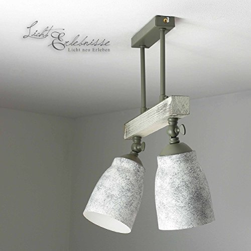 Raffinierte Deckenleuchte in Shabby Weiß Grau gemustert Vintage Design 2x E27 bis zu 60 Watt 230V aus Metall & Holz Küche Esszimmer Lampe Leuchten Beleuchtung innen Raffinierte Deckenleuchte in Shabby Weiß Grau gemustert Vintage Design 2x E27 bis zu 60 Watt 230V aus Metall & Holz Küche Esszimmer Lampe Leuchten Beleuchtung innen von Licht-Erlebnisse