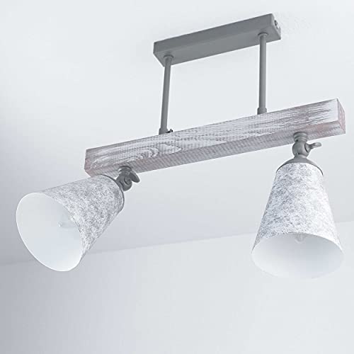 Licht-Erlebnisse Landhausstil Deckenleuchte Taupe Shabby Weiß schwenkbar Echtholz Metall Deckenlampe Wohnzimmer Küche von Licht-Erlebnisse