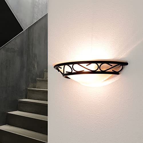 Licht-Erlebnisse Wandleuchte Glas Metall Schwarz Weiß für Wohnzimmer Küche T:15 cm E14 blendarm Rustikales Design flache Wandlampe Flur ATHEN von Licht-Erlebnisse