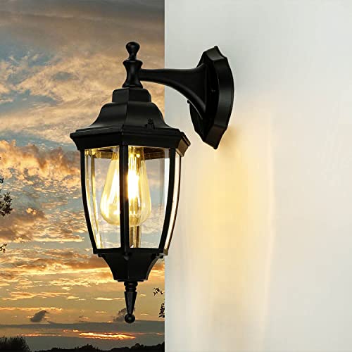 Licht-Erlebnisse Außenleuchte Wand Aluminium Glas Schwarz IP44 Outdoor Garten B:16,5 cm E27 Laterne Landhaus Rustikale Außenwandlampe Terrasse LYON von Licht-Erlebnisse