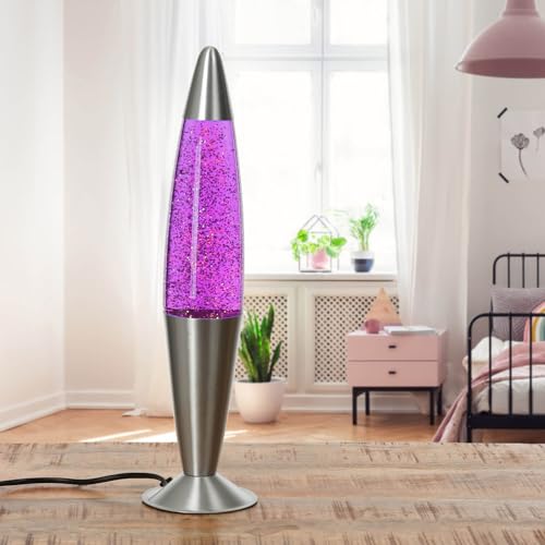 Easylight Lavalampe Lila mit Glitzer, Silber Glitzerlampe, Retro, Wohnzimmer, dekorativ, H:42 cm, E14, inklusive Leuchtmittel, aufregend, Glitter, Tischleuchte JENNY von Easylight