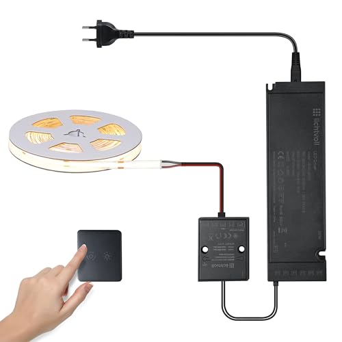 lichtvoll 24V COB LED Streifen 5M– 480 LEDs/m, flimmerfrei ultrahell, Farbtemperatur 2700K–6500K dimmbar, mit Touch-Schalter 2.4G Controller und 60W Netzteil für Küche, Schränke lichtvoll 24V COB LED Streifen 5M– 480 LEDs/m, flimmerfrei ultrahell, Farbtemperatur 2700K–6500K dimmbar, mit Touch-Schalter 2.4G Controller und 60W Netzteil für Küche, Schränke von lichtvoll