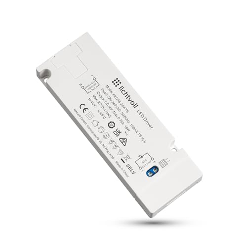 Lichtvoll LED Netzteil 24V 18W - Trafo 230V auf 24V 0.75A Driver, Keine Mindestbelastung, Kein Flimmern, Kein Transformator-Rauschen Lichtvoll LED Netzteil 24V 18W - Trafo 230V auf 24V 0.75A Driver, Keine Mindestbelastung, Kein Flimmern, Kein Transformator-Rauschen von lichtvoll