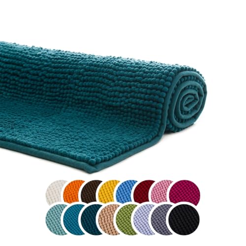 liebling Badteppich, 100% Polyester - Mikrofaser, Serie Chile, 60 x 100 cm, 30 Grad waschbar, Fußbodenheizung geeignet, Farbe: Petrol liebling Badteppich, 100% Polyester - Mikrofaser, Serie Chile, 60 x 100 cm, 30 Grad waschbar, Fußbodenheizung geeignet, Farbe: Petrol von liebling