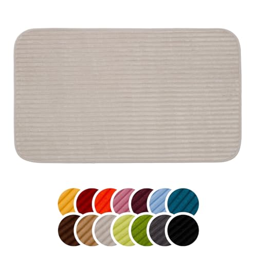 liebling Badteppich mit Anti-Rutsch-Beschichtung aus PVC Noppen, Cord-Optik, 100% Polyester, Serie Potsdam, 50 x 70 cm, 30 Grad waschbar, Fußbodenheizung geeignet, Farbe: Sand von liebling