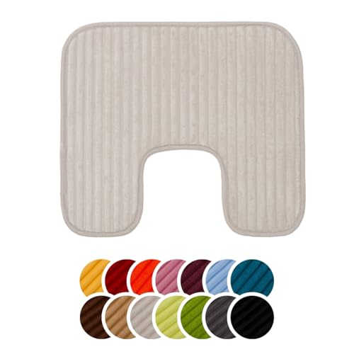 liebling Badteppich mit Anti-Rutsch-Beschichtung aus PVC Noppen & Bügelausschnitt, Cord-Optik, 100% Polyester, Serie Potsdam, 50 x 45 cm, 30 Grad waschbar, Fußbodenheizung geeignet, Farbe: Sand von liebling