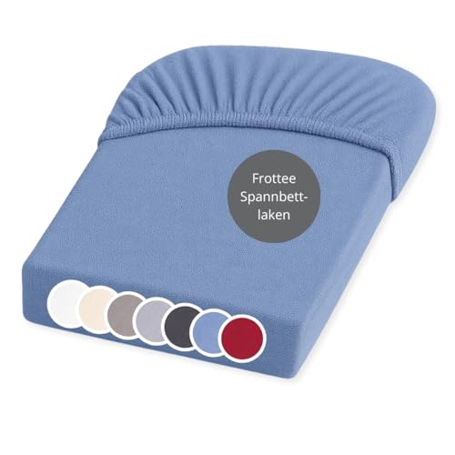 liebling Frottee Spannbettlaken, Spannbetttuch 90x200-100x200 cm, Frottier Bettlaken 80% Baumwolle / 20% Polyester, Matratzen bis 25 cm Höhe, Rundum Gummizug, Ökotex, waschbar 60 Grad, hellblau von liebling