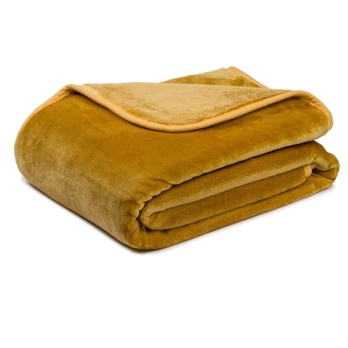 liebling Kuscheldecke Cashmere Feeling 130 x 170 cm, Senf, Premium Sofa Decke, Dicke warme Wohndecke, 500 gr. / m² von liebling