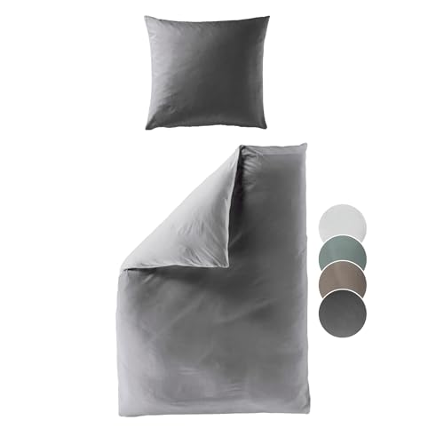liebling Renforcé Bettwäsche Stein grau, 1 x Bettbezug 220 x 240 cm + 2 x Kissenbezug 40 x80, Bettzeug aus 100% seidig weicher Baumwolle, 60 Grad, Ökotex Made in Green von liebling