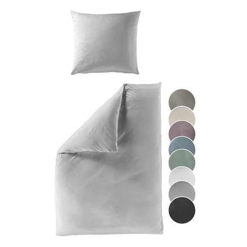 liebling Satin Bettwäsche Silber grau, 1 x Bettbezug 155 x 220 cm + 1 x Kissenbezug 40 x 80, Bettzeug aus 100% seidig weicher Baumwolle, 60 Grad, Ökotex Made in Green von liebling