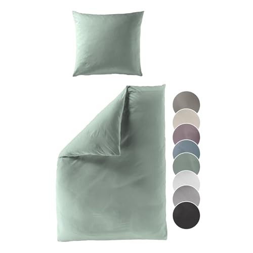 liebling Satin Bettwäsche grün, 1 x Bettbezug 155 x 220 cm + 1 x Kissenbezug 40 x 80, Bettzeug aus 100% seidig weicher Baumwolle, 60 Grad, Ökotex Made in Green von liebling