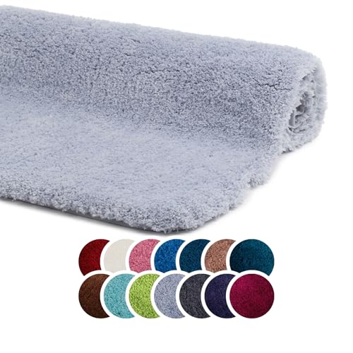 liebling Superior Badteppich mit Anti-Rutsch-Beschichtung, 100% Polyester (Mikrofaser), 60 x 100 cm, 30 Grad waschbar, Fußbodenheizung geeignet, Farbe: Silber von liebling