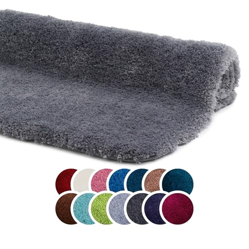 liebling Superior Badteppich mit Anti-Rutsch-Beschichtung, 100% Polyester (Mikrofaser), 70 x 120 cm, 30 Grad waschbar, Fußbodenheizung geeignet, Farbe: anthrazit von liebling