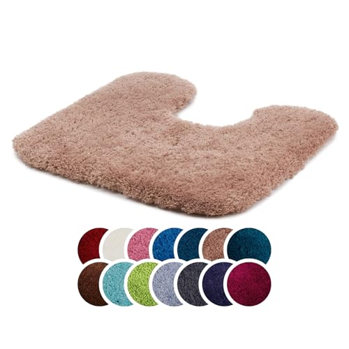 liebling Superior Badteppich mit Ausschnitt und Anti-Rutsch-Beschichtung, 100% Polyester (Mikrofaser), 50 x 45 cm, 30 Grad waschbar, Fußbodenheizung geeignet, Farbe: Sand von liebling