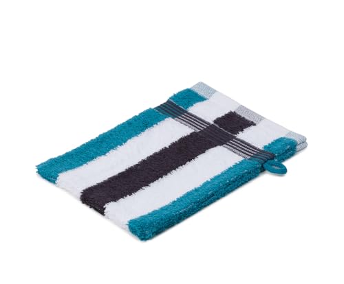 liebling Waschhandschuh, 100% hochwertige Baumwolle, Serie Miami, 17 x 24 cm, waschbar & trocknergeeignet, Farbe: Lagune/weiß/Graphit von liebling