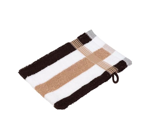 liebling Waschhandschuh, 100% hochwertige Baumwolle, Serie Miami, 17 x 24 cm, waschbar & trocknergeeignet, Farbe: weiß/Mocca/Marone von liebling