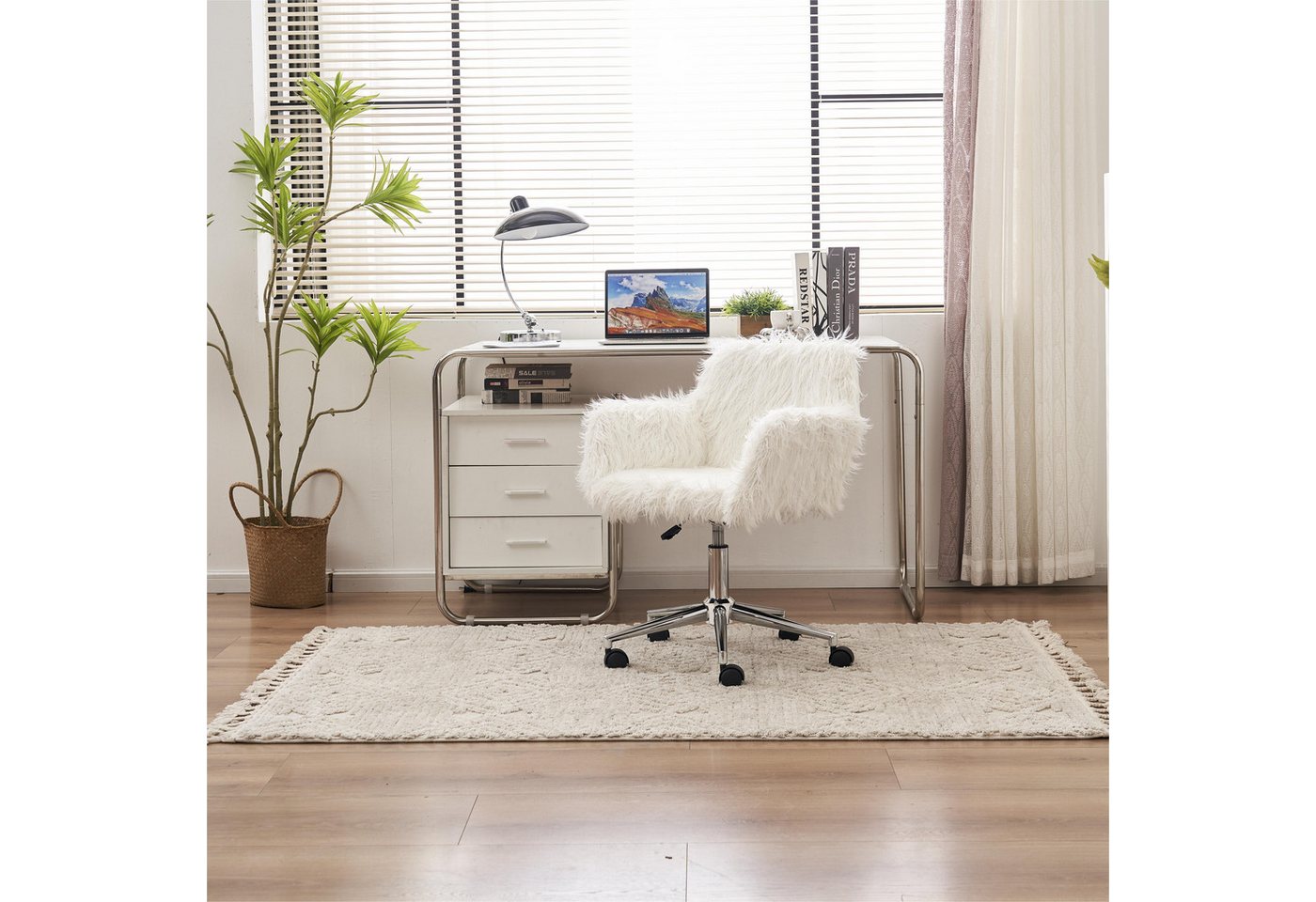 liebtech Drehstuhl Verstellbarer Arbeitsstuhl mit Drehstuhlhöhe, verschleißfestes Kunstpelzkissen, Bürostuhlbedarf Weiß von liebtech
