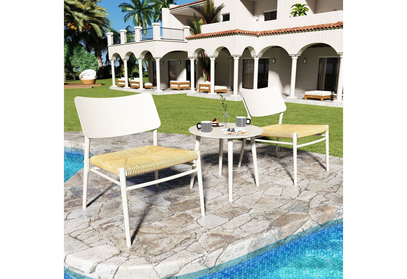 liebtech Gartenlounge-Set Bistro-Set 3-teilig aluminium Balkonmöbel-Set, PE Rattan, (Ladung 150 kg, Geeignet für Innenhöfe), Gärten und Balkone, Beige + Grün von liebtech