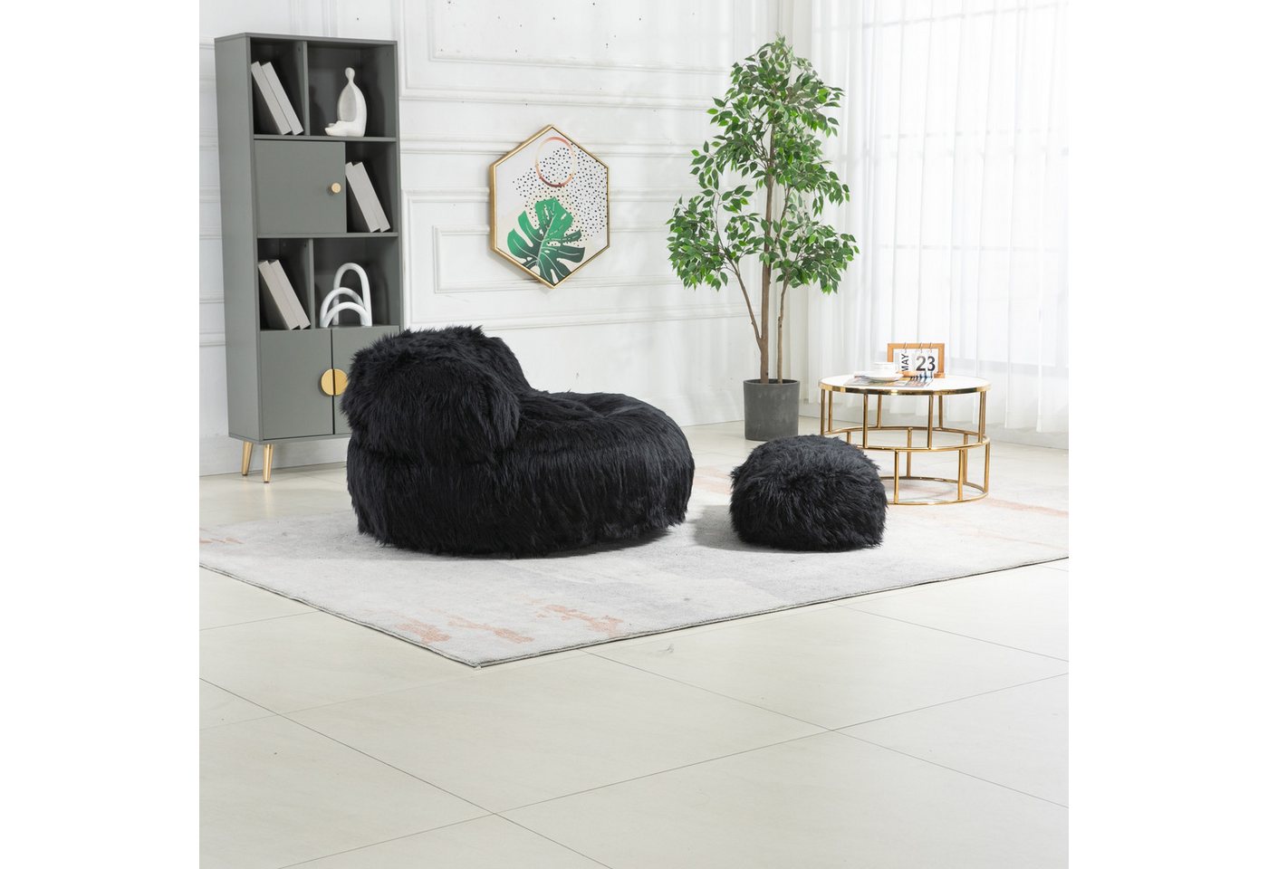 liebtech Sitzsack Bequemer flauschiger Sitzsack Stuhl mit Ottoman für Erwachsene Kinder (Moderner Akzent Stuhl Weiche flauschige Kunstpelz Sitzsack Lazy Schlafsofa), für Wohnzimmer,Wohnung,Schlafzimmer,Home Office von liebtech