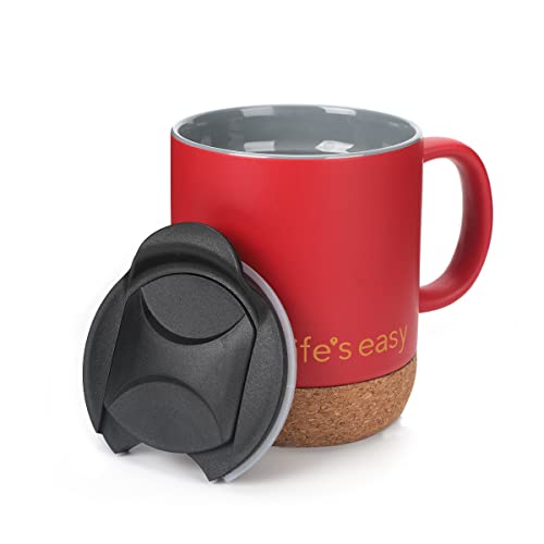 Life's Easy Kaffeebecher mit isoliertem Korkboden und spritzwassergeschütztem Deckel, 340 ml, Rot von life's easy