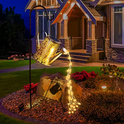 Solar Gießkanne mit Lichterkette Gartendeko - Gießkannenlicht Lichter für Hofweg Baum Rasen Yard Path, Solar Märchengarten LED, Lichterketten Aussen, Star Shower Garten Leuchten ​(mit Schäferhaken) von lifemet