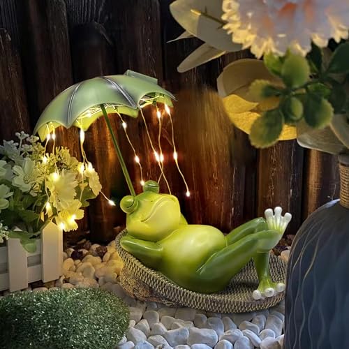 Solar Outdoor Garten Dekoration - Faule Frosch Tier Statue, IP65 bewertet Wasserdicht Mini Teich Dekorationen Harz Märchen Kunst Ornament Garten Geschenk für Familie/Freunde/Kollegen von lifemet