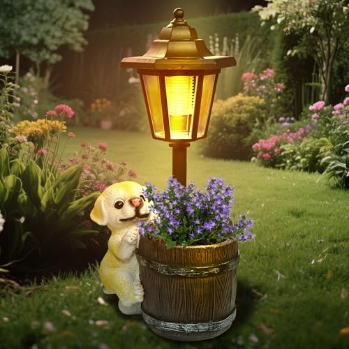 lifemet Gartendeko Solar Außen Hund Statuen - Lustig Gartenfiguren Wasserdicht Solarlampe Blumentopf für Draußen Balkon Garten Deko Geschenke für Frauen Männer Mama von lifemet