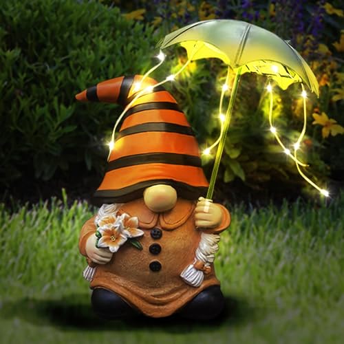 Solar Lustig Gartenzwerg Gartendeko Draußen - Zwerge Gartenfiguren mit LED Solarleuchte Außen Dekoration, Harz Wetterfest Gartenwichtel figur, Garten deko Mutter Tochter Geschenk für Hof/Balkon/Rasen von lifemet