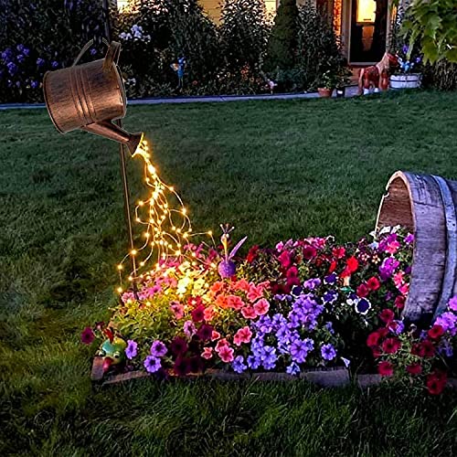 lifemet Solar Gießkanne Lampe Gartendekoration-wasserdichte Kupfer aussen Skulptur Schmuck Stern LED Fee Kunst Dekoration Wasserfall Licht Hängegarten (mit Halterung) von lifemet
