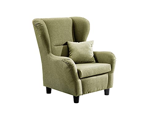 lifestyle4living - Moderner Ohrensessel – Große Auswahl an Stoffen und Farben - Gemütlicher Designer-Sessel im eleganten Landhaus-Stil, Grün von lifestyle4living